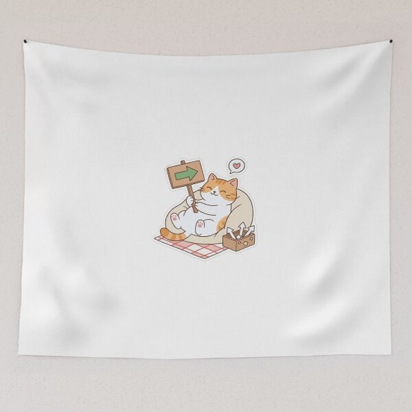 Item preview, Cute Orange Cat Holding Directional Sign Kawaii Arrow Illustration designed and sold by NoopnyangStudio.