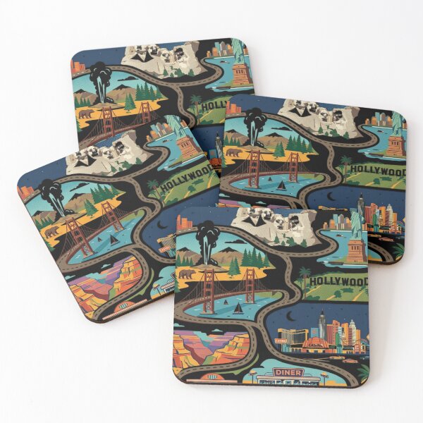 Item preview, Vintage USA Landmarks Road Trip Map Illustration designed and sold by M.Store.