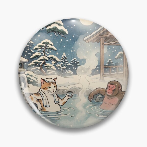 Item preview, Cat and Snow Monkey in a Winter Hot Spring — Neko to Saru no Yukimi Onsen Zu | Japanese Ukiyo-e Cat Art designed and sold by Ukiyo Neko Hyakkei - Cats of the Floating World-.