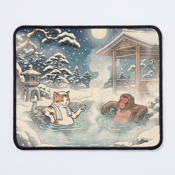 Item preview, Cat and Snow Monkey in a Winter Hot Spring — Neko to Saru no Yukimi Onsen Zu | Japanese Ukiyo-e Cat Art designed and sold by Ukiyo Neko Hyakkei - Cats of the Floating World-.