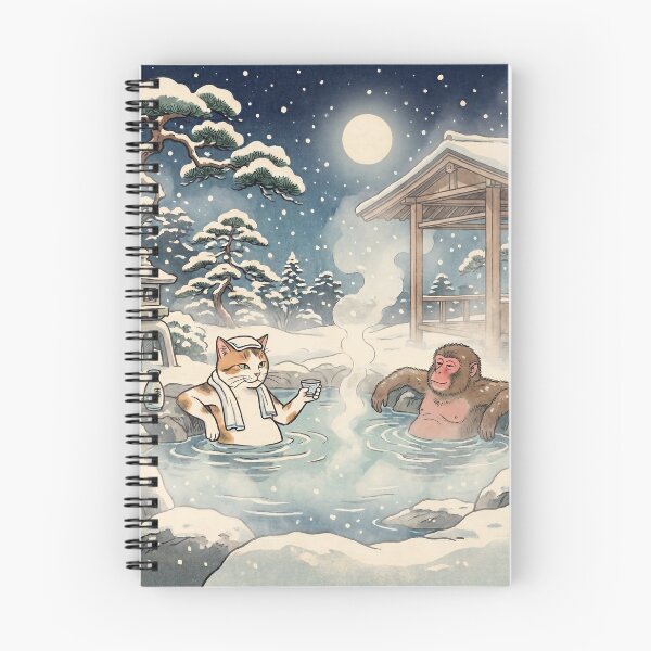Item preview, Cat and Snow Monkey in a Winter Hot Spring — Neko to Saru no Yukimi Onsen Zu | Japanese Ukiyo-e Cat Art designed and sold by Ukiyo Neko Hyakkei - Cats of the Floating World-.
