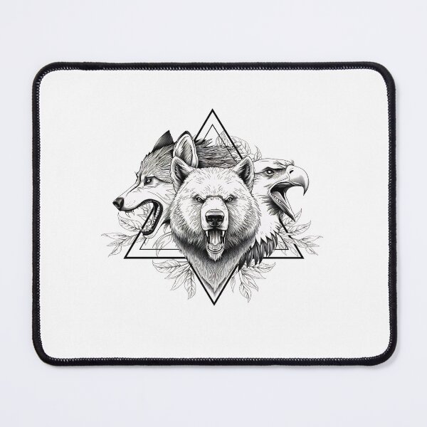 Item preview, Wolf Bear Eagle Wilderness Tattoo Style Graphic T-Shirt Design designed and sold by Kavya Art.