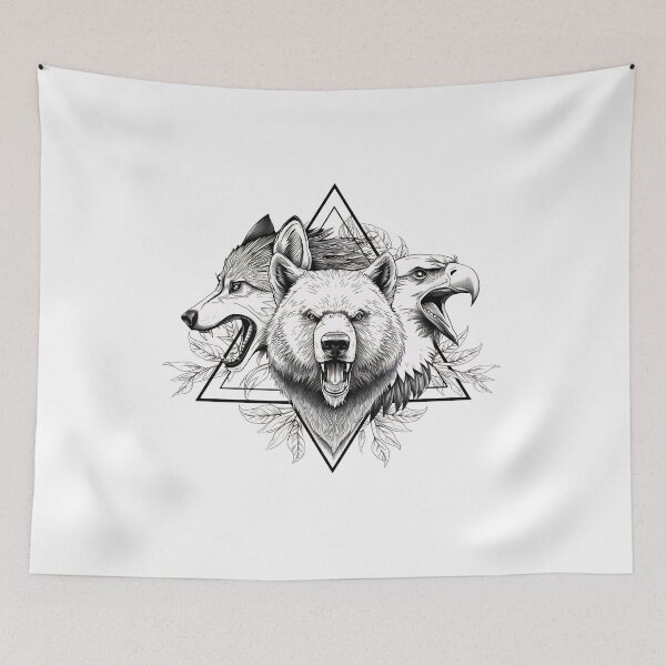 Item preview, Wolf Bear Eagle Wilderness Tattoo Style Graphic T-Shirt Design designed and sold by Kavya Art.