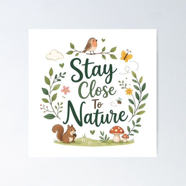 Item preview, Stay Close To Nature Cute Forest Quote Design | Whimsical Nature Aesthetic Illustration designed and sold by Sanika arts .
