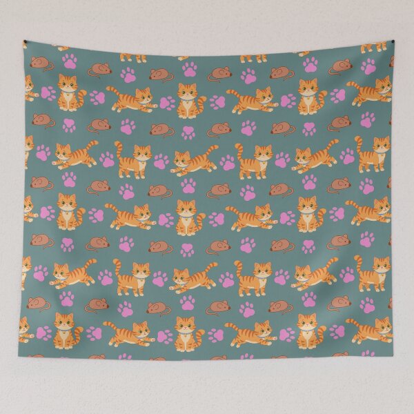 Item preview, Kawaii Orange Tabby Cats, Mice & Pink Paws Pattern designed and sold by Surya Design Studio.