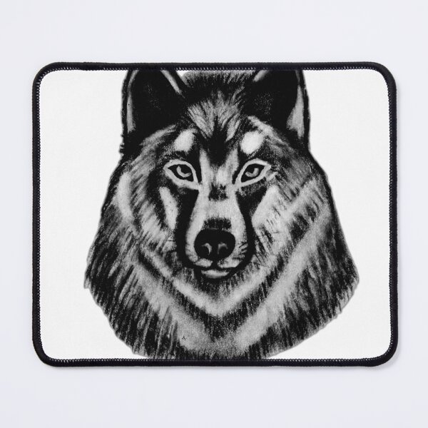 Item preview, ​Husky Wolf Charcoal Portrait - Piercing Blue Eyes Drawing designed and sold by Lauretius.