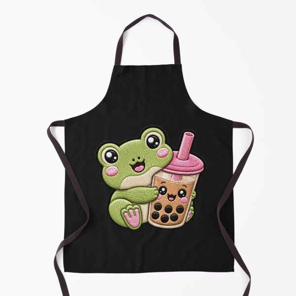 Item preview, Cute Baby Frog Bubble Tea Embroidery Patch designed and sold by ColorSplash123.