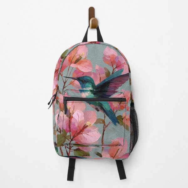 Item preview, Vibrant Hummingbird Amidst Pink Impasto Blossoms designed and sold by colorful-white.