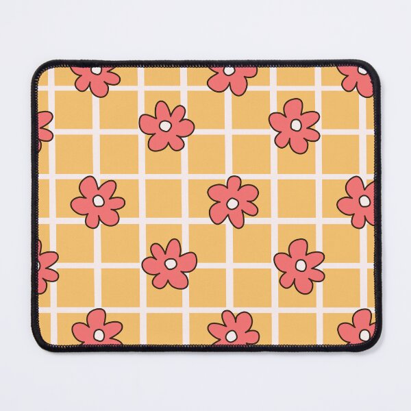 Item preview, Cute hand drawn pattern illustration with red daisy flowers on pastel yellow plaid background designed and sold by Drawn by Alice.