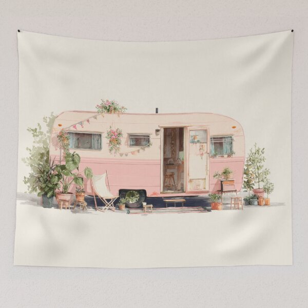Item preview, Vintage trailer in a garden setting designed and sold by anytka.