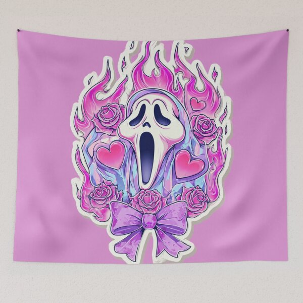 Item preview, ink and Purple Ghostface with Bow and Roses - Spooky Cute Aesthetic Horror designed and sold by illeN-Art-World.