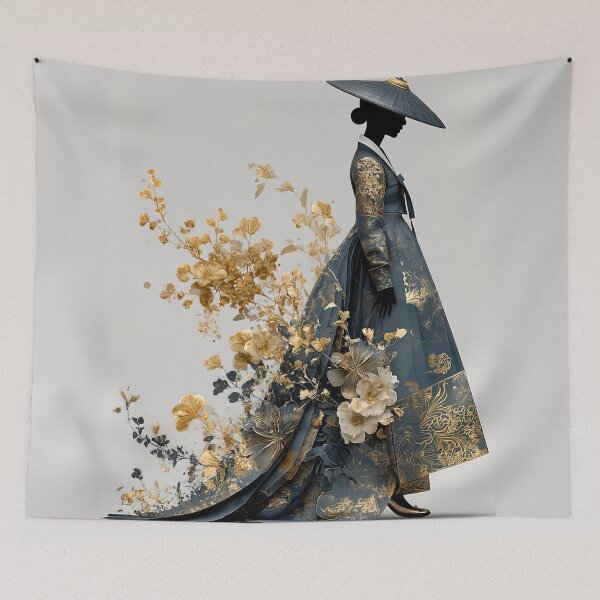 Item preview, Elegant Modern Korean Hanbok with Gold Floral Embroidery designed and sold by colorful-white.