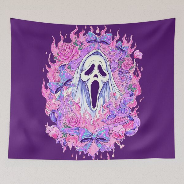 Item preview, Pink Coquette Ghostface Halloween - Pastel Goth Ghost with Bows and Roses designed and sold by illeN-Art-World.