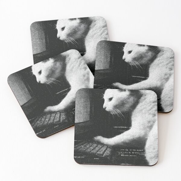 Item preview, White Cat in Tech Mode Sitting at Computer Cute Kawaii Design designed and sold by Meow-Attitude.