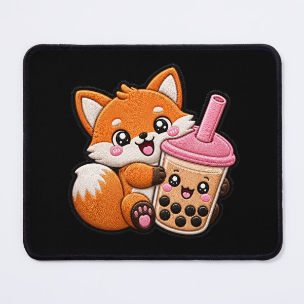 Item preview, Cute Baby Fox Bubble Tea Embroidery Patch designed and sold by ColorSplash123.