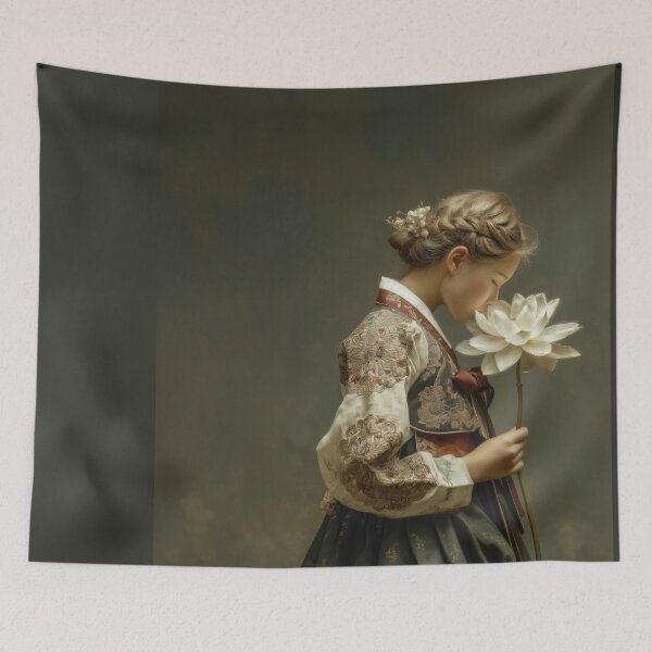 Item preview, Serene Girl in Hanbok Holding White Lotus designed and sold by colorful-white.