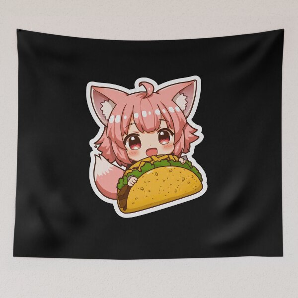 Item preview, Cute Chibi Fox Girl Eating Taco Kawaii Anime Graphic Design designed and sold by Kavya Art.