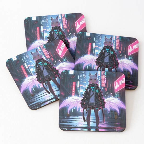 Item preview, Silver Cyber Fox Girl – Holographic Neon Warrior designed and sold by AnimDream .