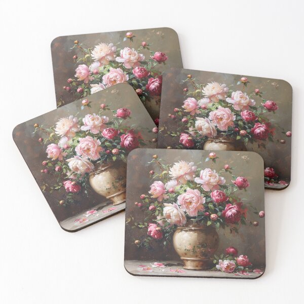 Item preview, Lush Pink Peonies in Golden Antique Vase designed and sold by colorful-white.