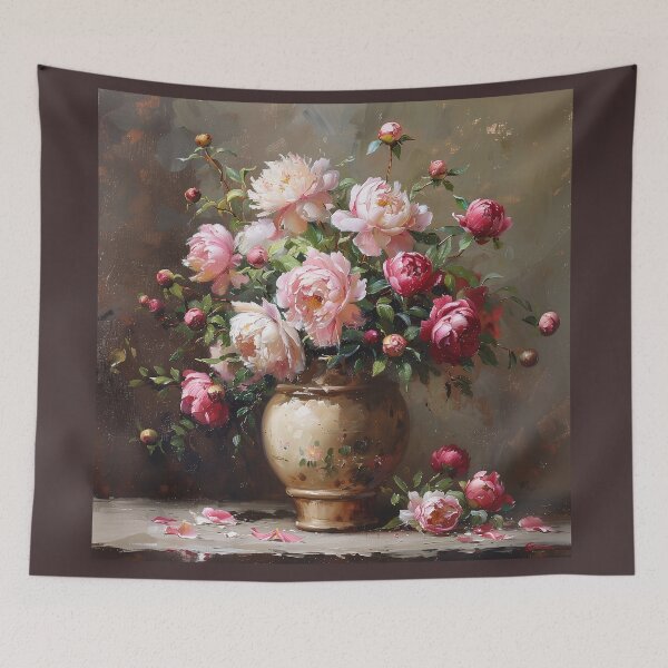 Item preview, Lush Pink Peonies in Golden Antique Vase designed and sold by colorful-white.