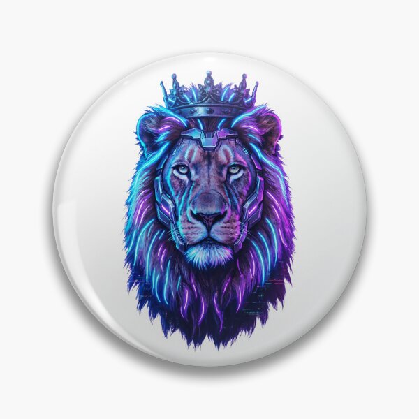 Item preview, Majestic Cybernetic Neon Lion King with Crown designed and sold by PawsAndWilds.