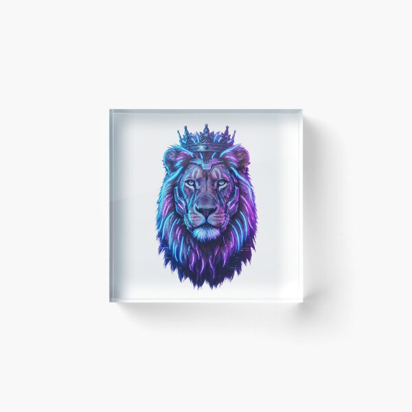 Item preview, Majestic Cybernetic Neon Lion King with Crown designed and sold by PawsAndWilds.