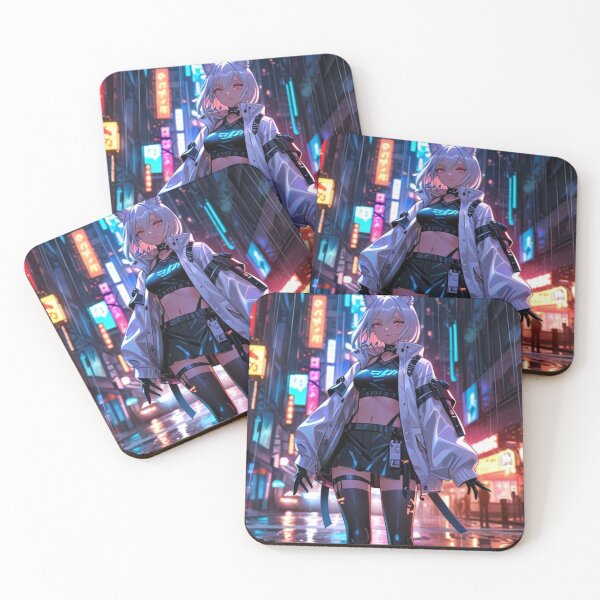 Item preview, Cyberpunk Fox Girl – Neon Silver Samurai Aesthetic designed and sold by AnimDream .