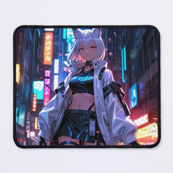 Item preview, Cyberpunk Fox Girl – Neon Silver Samurai Aesthetic designed and sold by AnimDream .