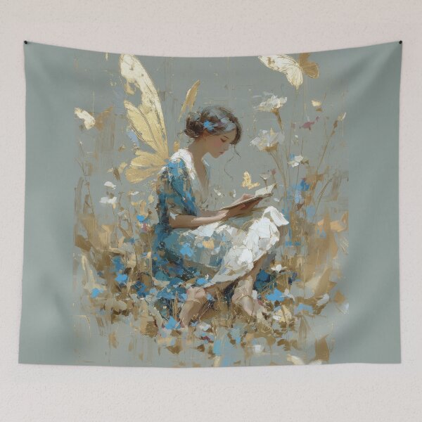 Item preview, Dreamy Golden Butterfly Fairy Reading in Garden designed and sold by colorful-white.