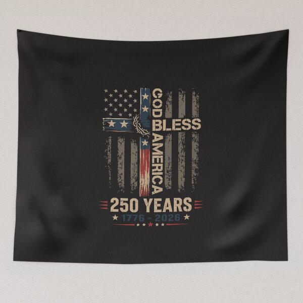 Item preview, God Bless America Christian Cross Flag USA 250 Years 1776 2026   designed and sold by kiralynstration.