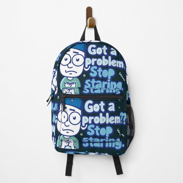 Item preview, A fearful, feverish character who says "Got a problem? Stop staring" in blue. designed and sold by Alan-David.