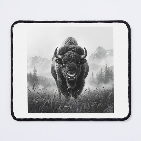 Item preview, Majestic Bison Wildlife Mountain Landscape Monochrome Art Design designed and sold by Kavya Art.