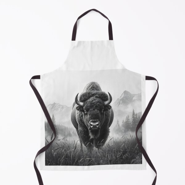 Item preview, Majestic Bison Wildlife Mountain Landscape Monochrome Art Design designed and sold by Kavya Art.