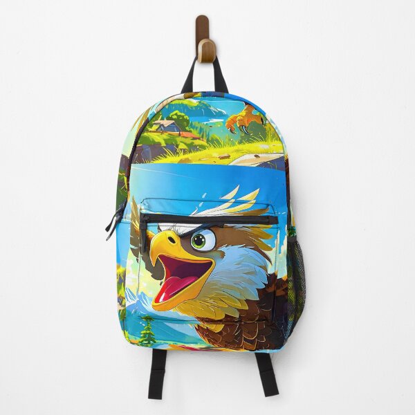 Item preview, Eagle in flight cartoon above summer village landscape designed and sold by Creative Visualize.