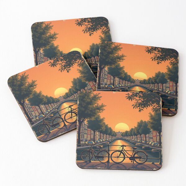Item preview, Amsterdam Canal Sunset - Vintage Bicycle Illustration designed and sold by Oda.