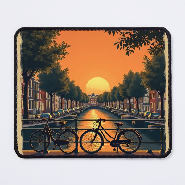 Item preview, Amsterdam Canal Sunset - Vintage Bicycle Illustration designed and sold by Oda.