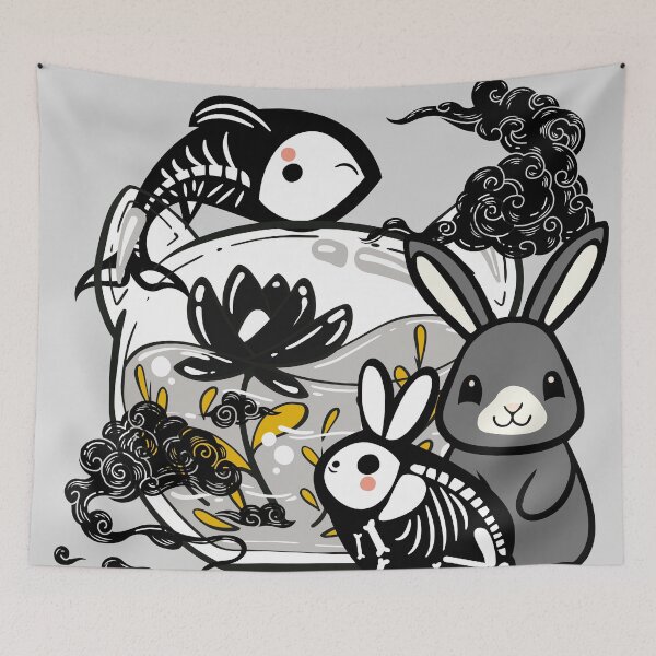 Item preview, Kawaii Skeleton Bunny & Zen Fish Art designed and sold by Kanniax.