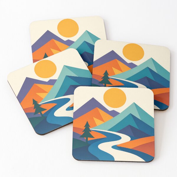 Item preview, Geometric Mountain River at Sunset designed and sold by InkSmithery.