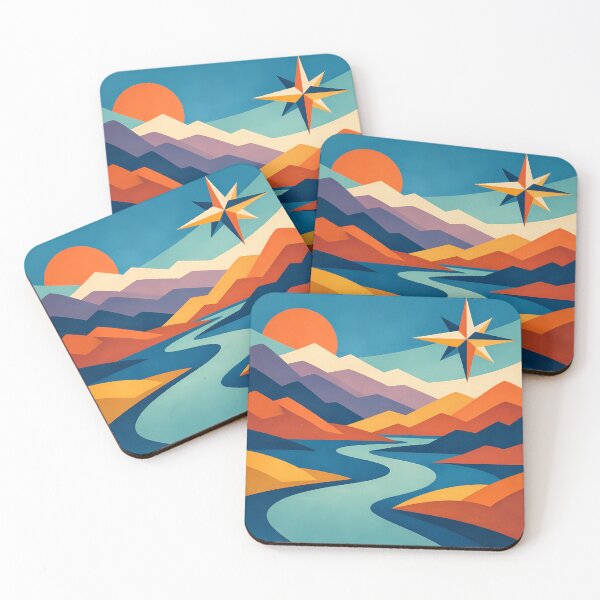 Item preview, Geometric Mountain River with Compass Star designed and sold by InkSmithery.