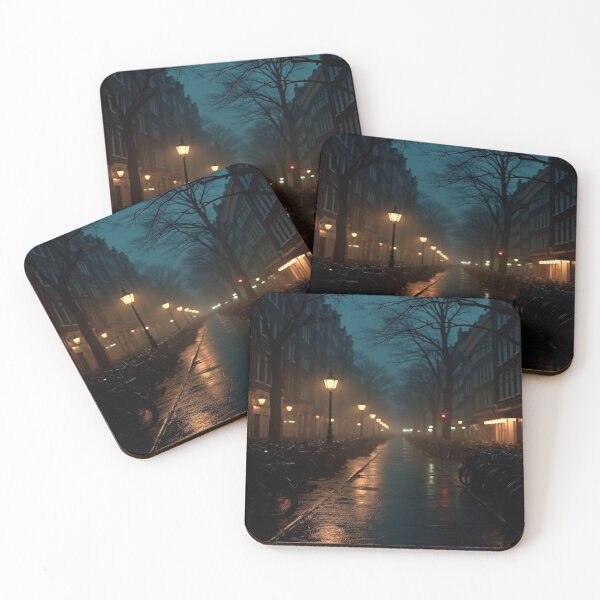 Item preview, Amsterdam Rainy Night - Dark Aesthetic Streetscape designed and sold by Oda.