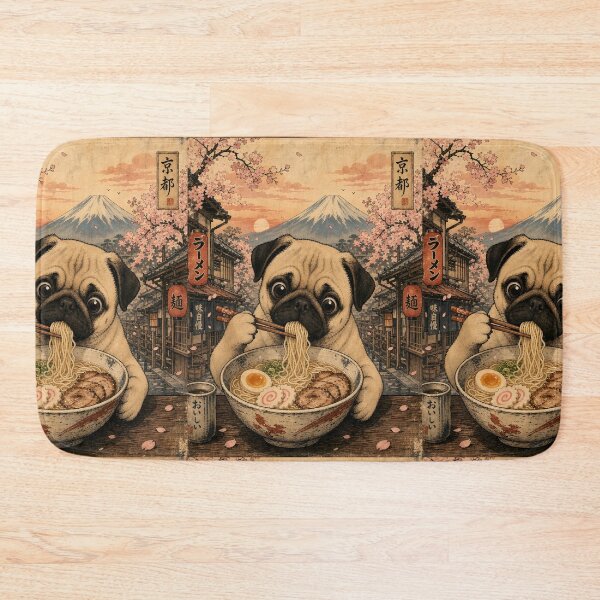 Item preview, Pug Eating Ramen in Kyoto  designed and sold by merchxwear.