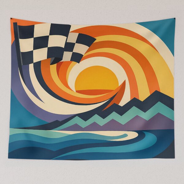 Item preview, Wavy Checkered Flag Sunset Landscape designed and sold by InkSmithery.