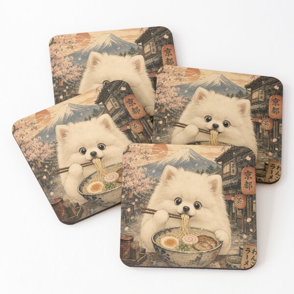 Item preview, Pomeranian Dog Chowing Ramen in Kyoto  designed and sold by merchxwear.