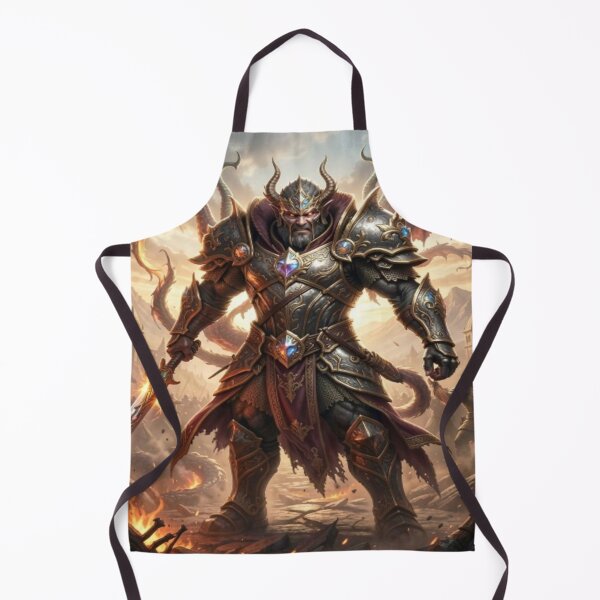Item preview, Epic warrior of the Dragon Realms in golden armor against a burning fantasy battle backdrop designed and sold by FotoworldEdel.