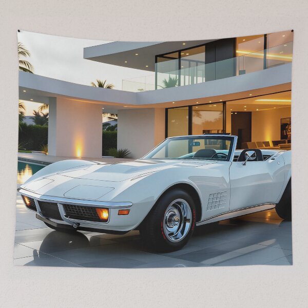 Item preview, 1972 Chevrolet Corvette C3 Convertible - Classic White American Sports Car at Luxury Villa designed and sold by Peter Kraaibeek | Generative Designs and Car Art.
