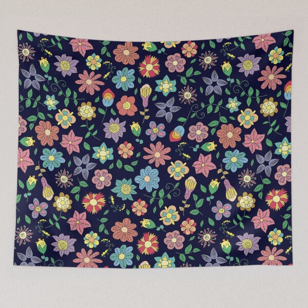Item preview, Midnight Garden Boho Flowers - Dark Moody Floral Doodle Pattern designed and sold by alijun.