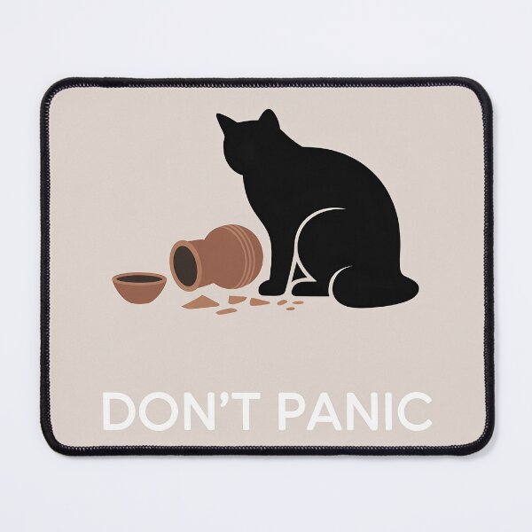 Item preview, Text art “Don’t panic”. Cat and a broken vase. Funny art designed and sold by GiriaGallery.