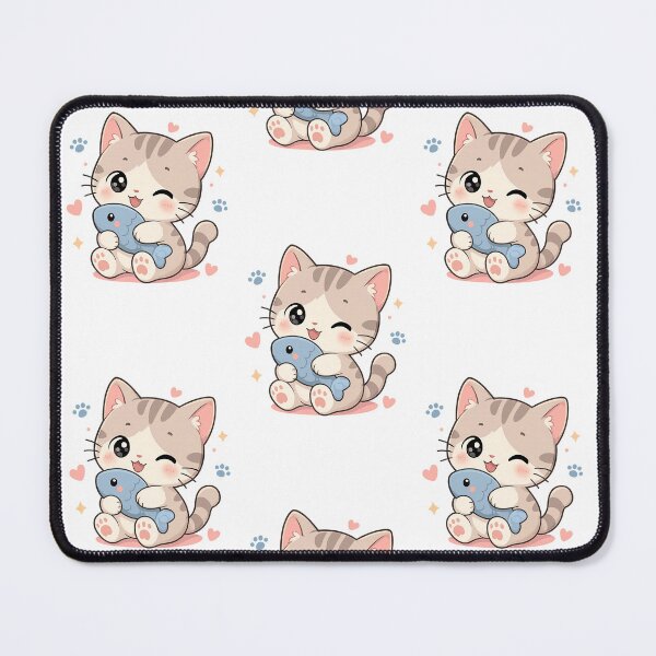 Item preview, Kawaii Cat with Fish Plush designed and sold by Lolilas.
