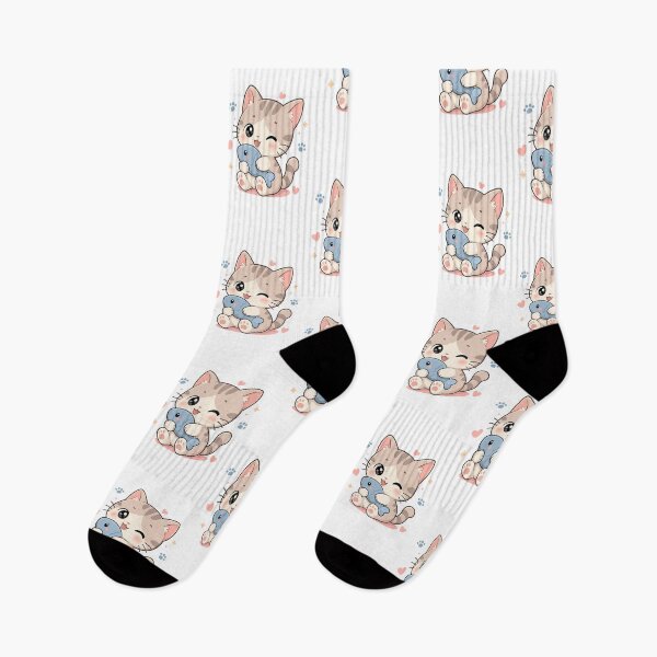 Item preview, Kawaii Cat with Fish Plush designed and sold by Lolilas.