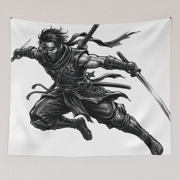Item preview, Cool black-and-white illustration of a ninja designed and sold by whiteblackcat.